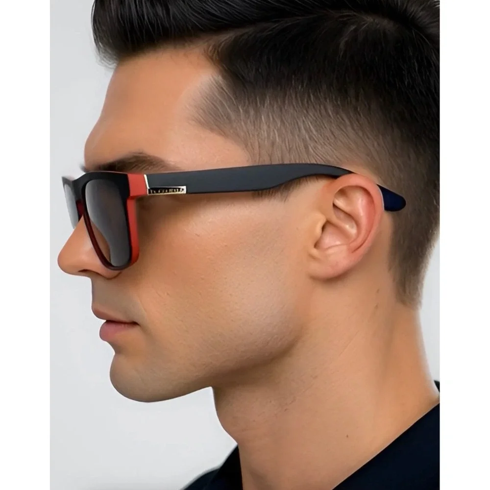 Mens Polarized Sunglasses Black Red Frame Sporty Style Wrap Around UV Protection